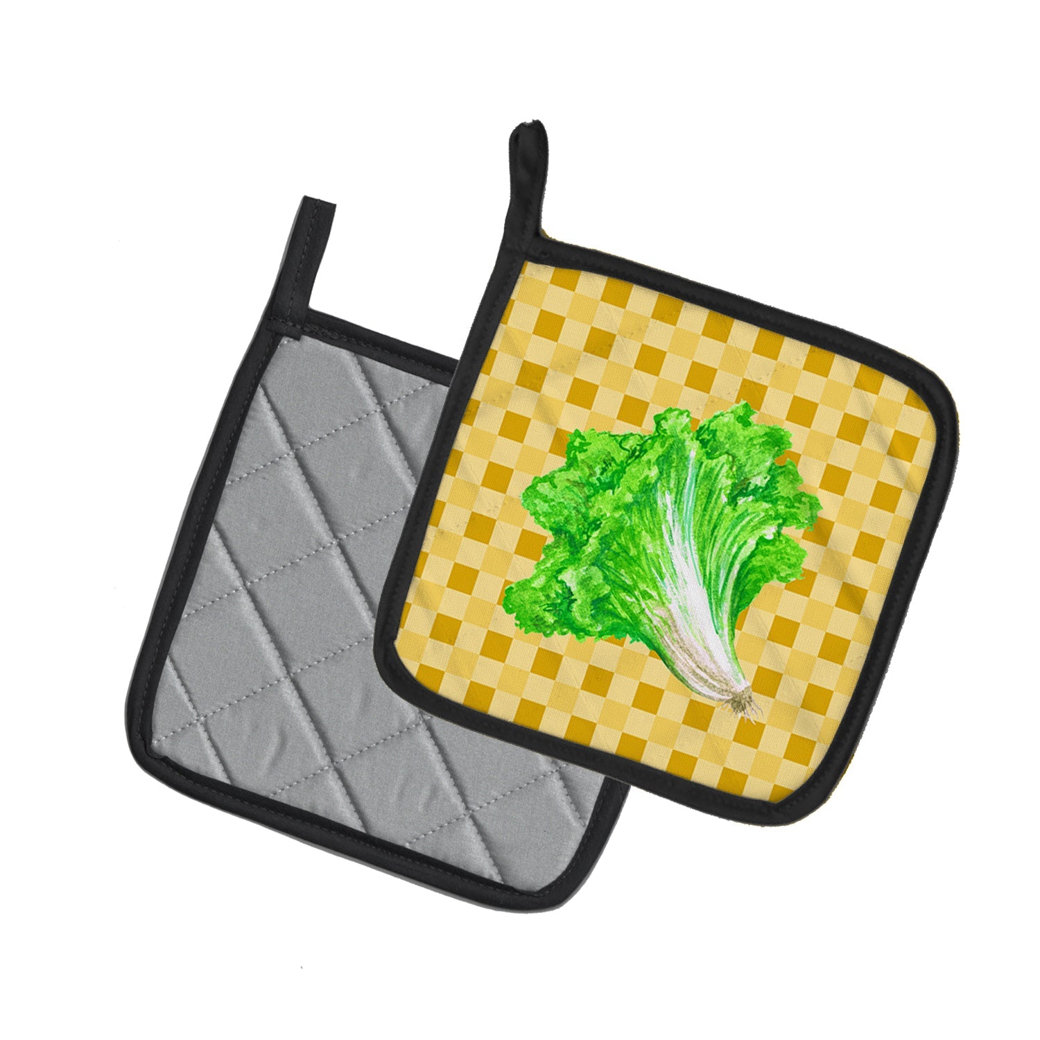 Lettuce on Basketweave Pot Holder Set of 2 Heat Resistant Quilted Hot Pads 7.5 x 7.5 Inch, Insulated Kitchen Trivets for Cooking & Baking