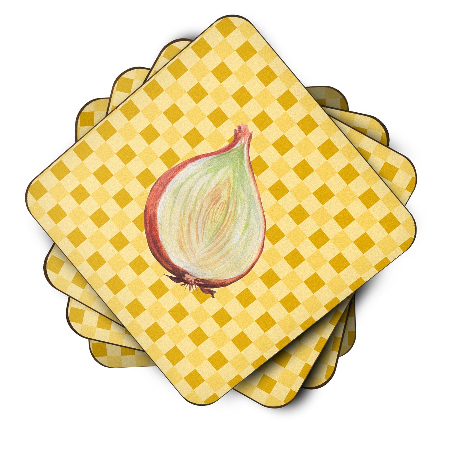 Onion on Basketweave Foam Coasters Set of 4 Cup Coasters for Indoor Outdoor, Tabletop Protection, Anti Slip, Mouse pad Material