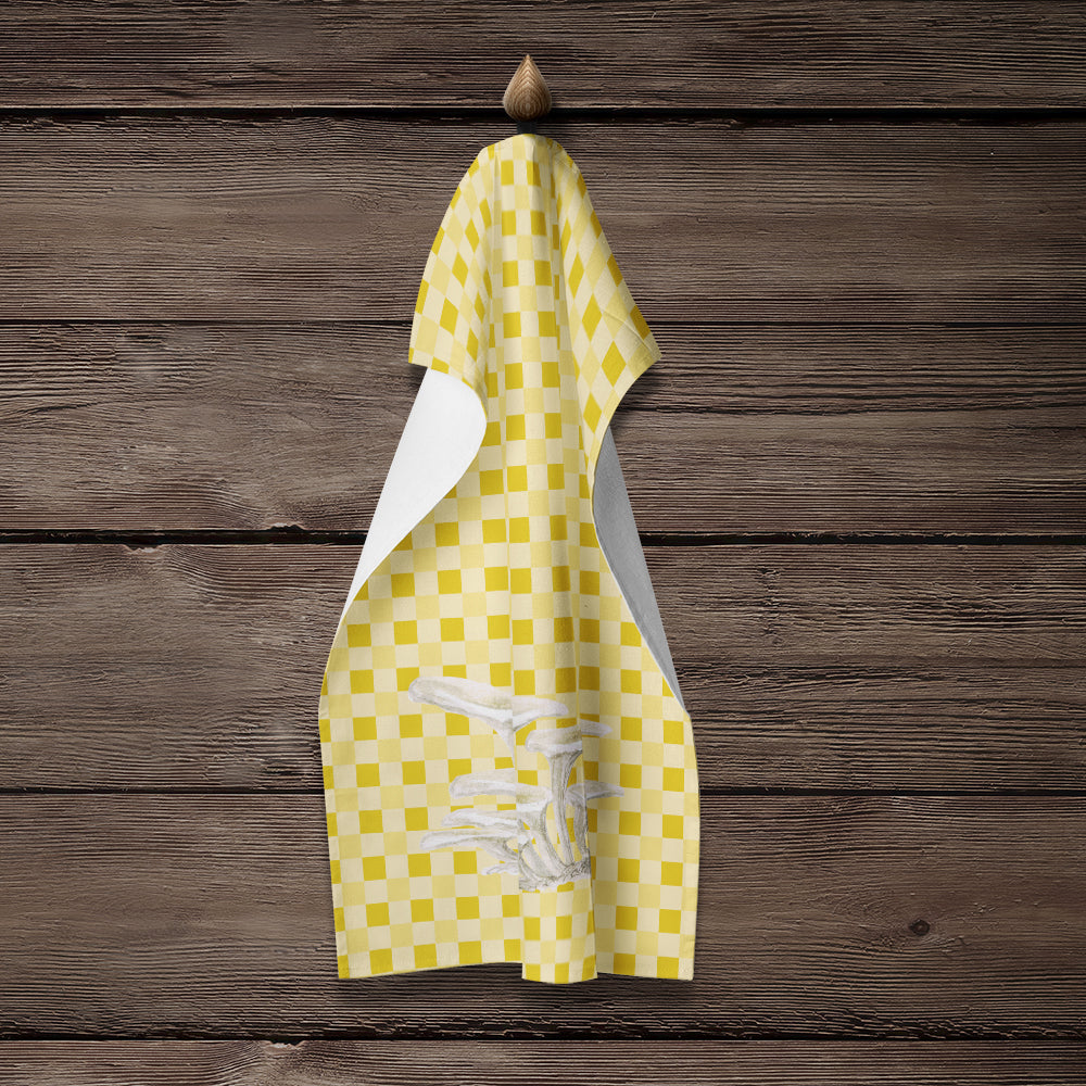 Oyster Mushrooms on Basketweave Kitchen Towel Velour Plush Front and Cotton Loop Back Machine Washable