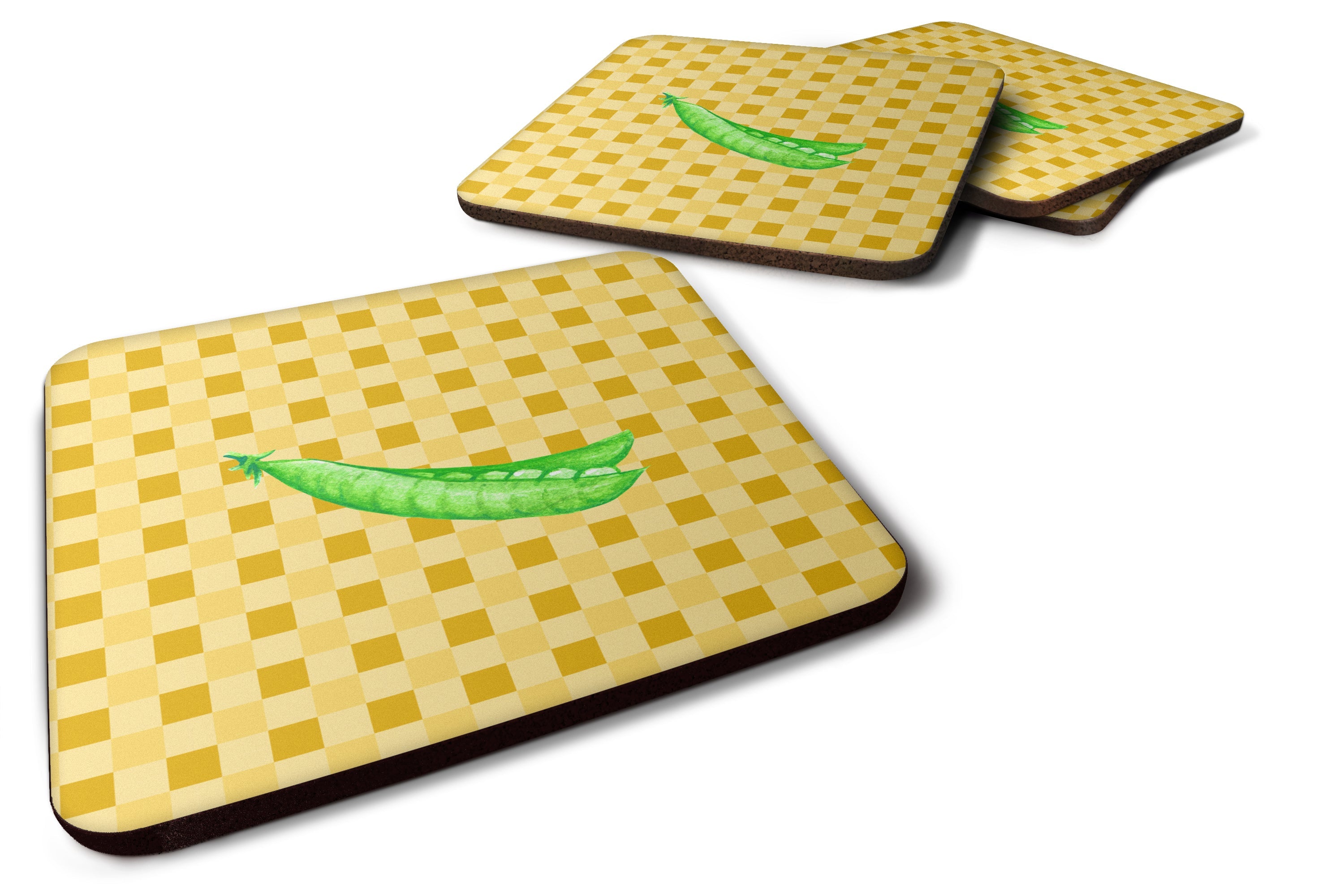 Peas on Basketweave Foam Coasters Set of 4 Cup Coasters for Indoor Outdoor, Tabletop Protection, Anti Slip, Mouse pad Material