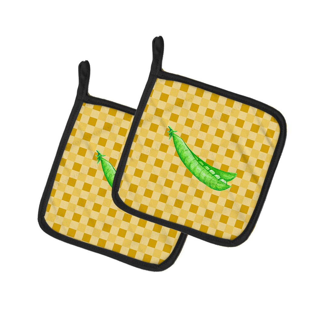 Peas on Basketweave Pot Holder Set of 2 Heat Resistant Quilted Hot Pads 7.5 x 7.5 Inch, Insulated Kitchen Trivets for Cooking & Baking