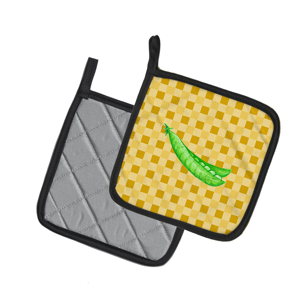 Peas on Basketweave Pot Holder Set of 2 Heat Resistant Quilted Hot Pads 7.5 x 7.5 Inch, Insulated Kitchen Trivets for Cooking & Baking