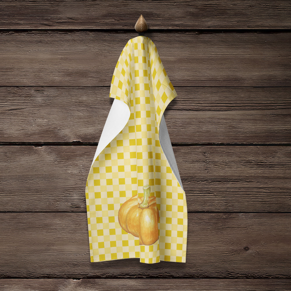 Pumpkin on Basketweave Kitchen Towel Velour Plush Front and Cotton Loop Back Machine Washable