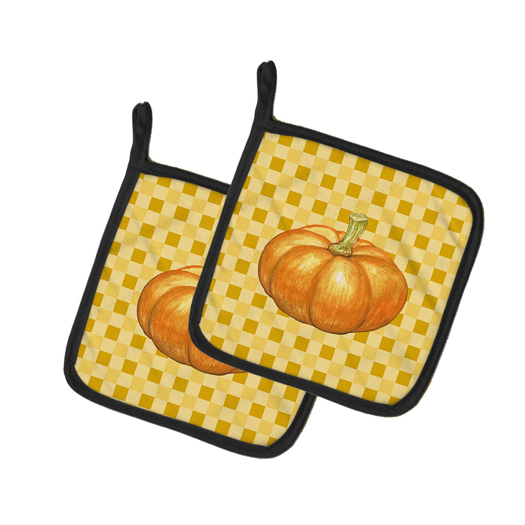 Pumpkin on Basketweave Pot Holder Set of 2 Heat Resistant Quilted Hot Pads 7.5 x 7.5 Inch, Insulated Kitchen Trivets for Cooking & Baking