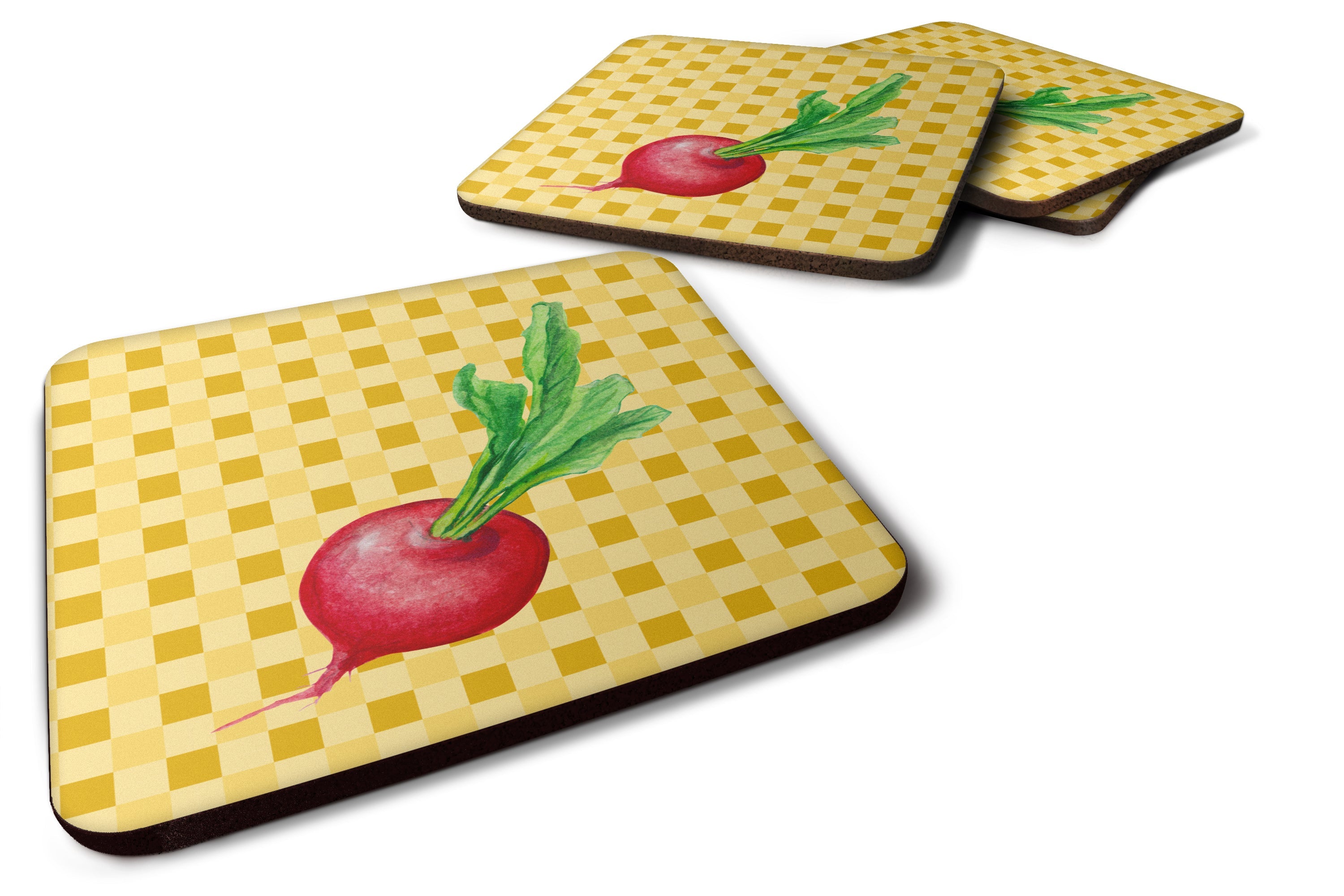 Radish on Basketweave Foam Coasters Set of 4 Cup Coasters for Indoor Outdoor, Tabletop Protection, Anti Slip, Mouse pad Material