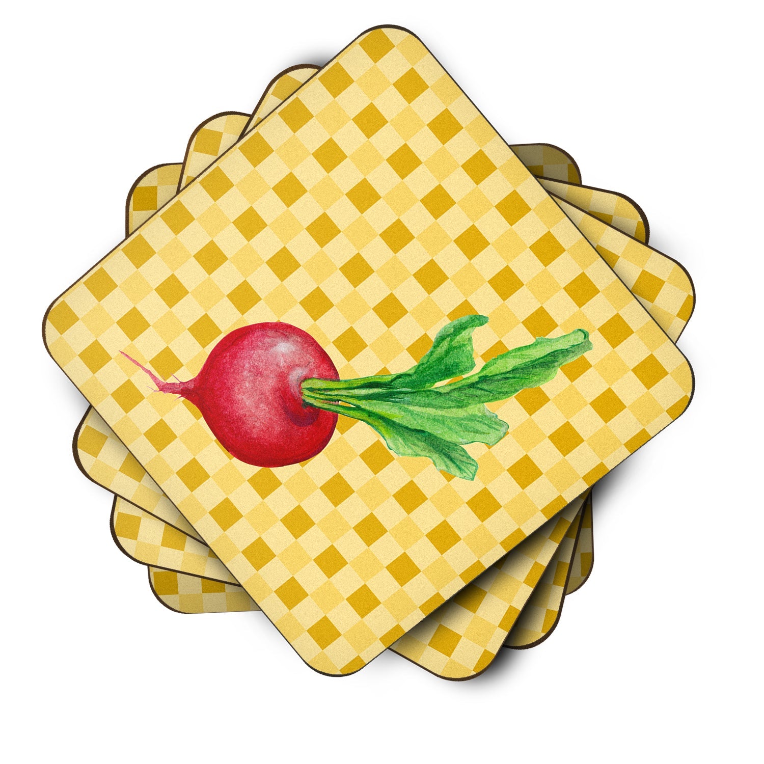 Radish on Basketweave Foam Coasters Set of 4 Cup Coasters for Indoor Outdoor, Tabletop Protection, Anti Slip, Mouse pad Material