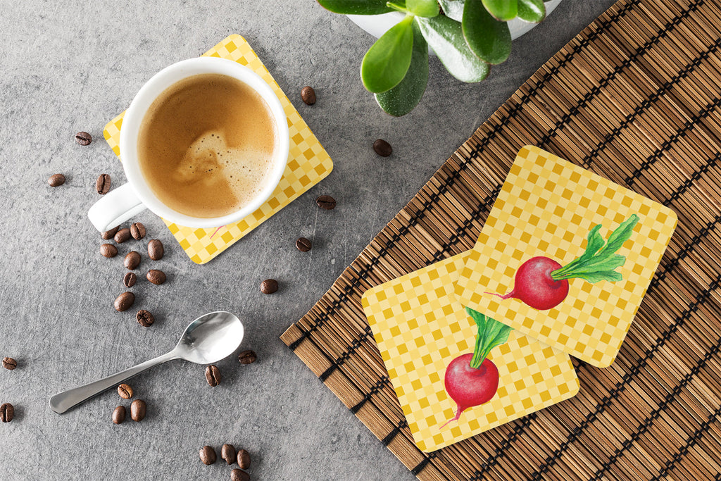 Radish on Basketweave Foam Coasters Set of 4 Cup Coasters for Indoor Outdoor, Tabletop Protection, Anti Slip, Mouse pad Material
