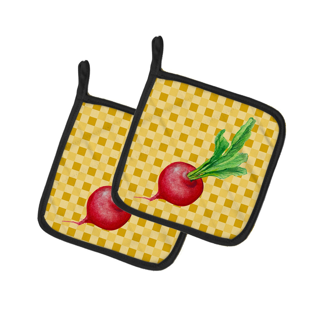 Radish on Basketweave Pot Holder Set of 2 Heat Resistant Quilted Hot Pads 7.5 x 7.5 Inch, Insulated Kitchen Trivets for Cooking & Baking