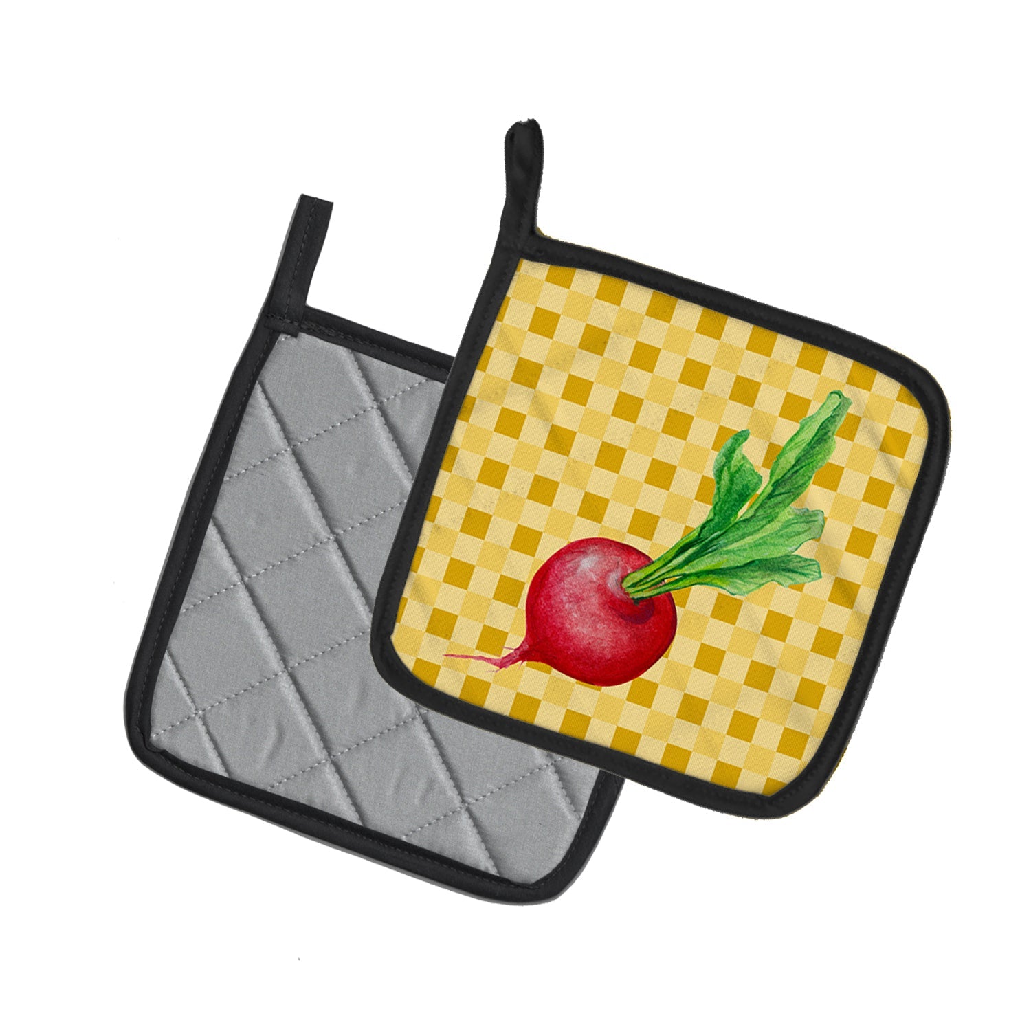Radish on Basketweave Pot Holder Set of 2 Heat Resistant Quilted Hot Pads 7.5 x 7.5 Inch, Insulated Kitchen Trivets for Cooking & Baking