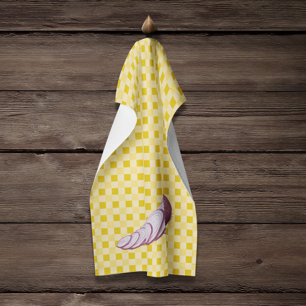 Red Onion on Basketweave Kitchen Towel Velour Plush Front and Cotton Loop Back Machine Washable