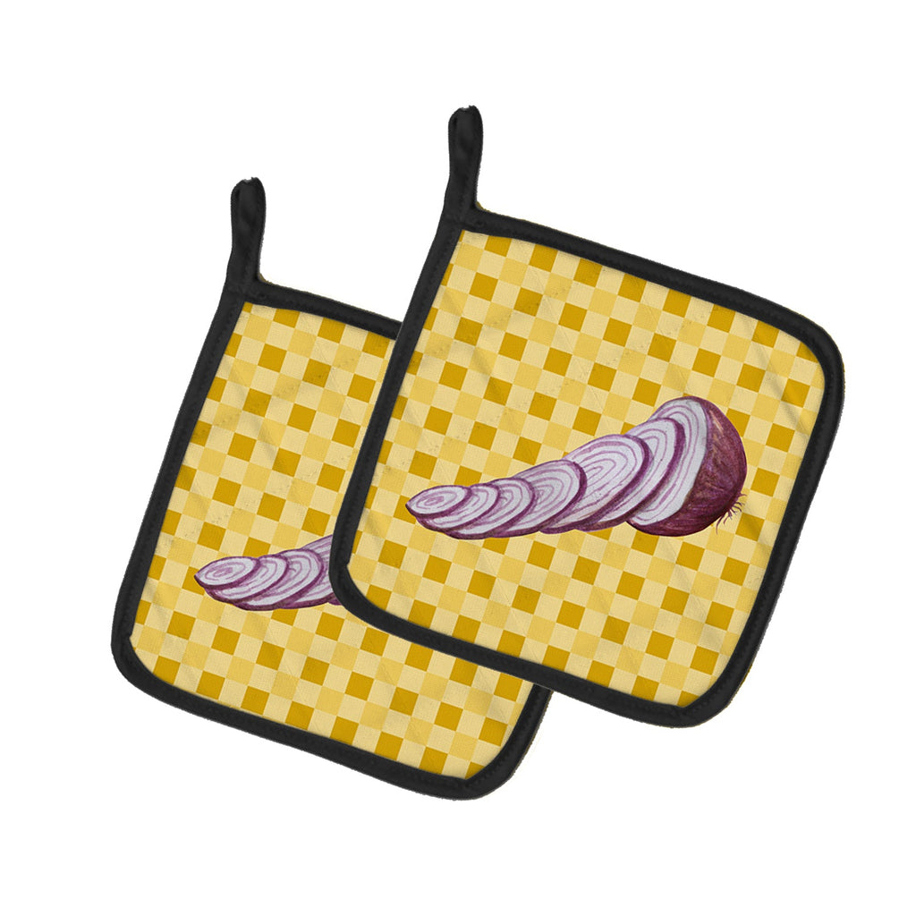 Red Onion on Basketweave Pot Holder Set of 2 Heat Resistant Quilted Hot Pads 7.5 x 7.5 Inch, Insulated Kitchen Trivets for Cooking & Baking