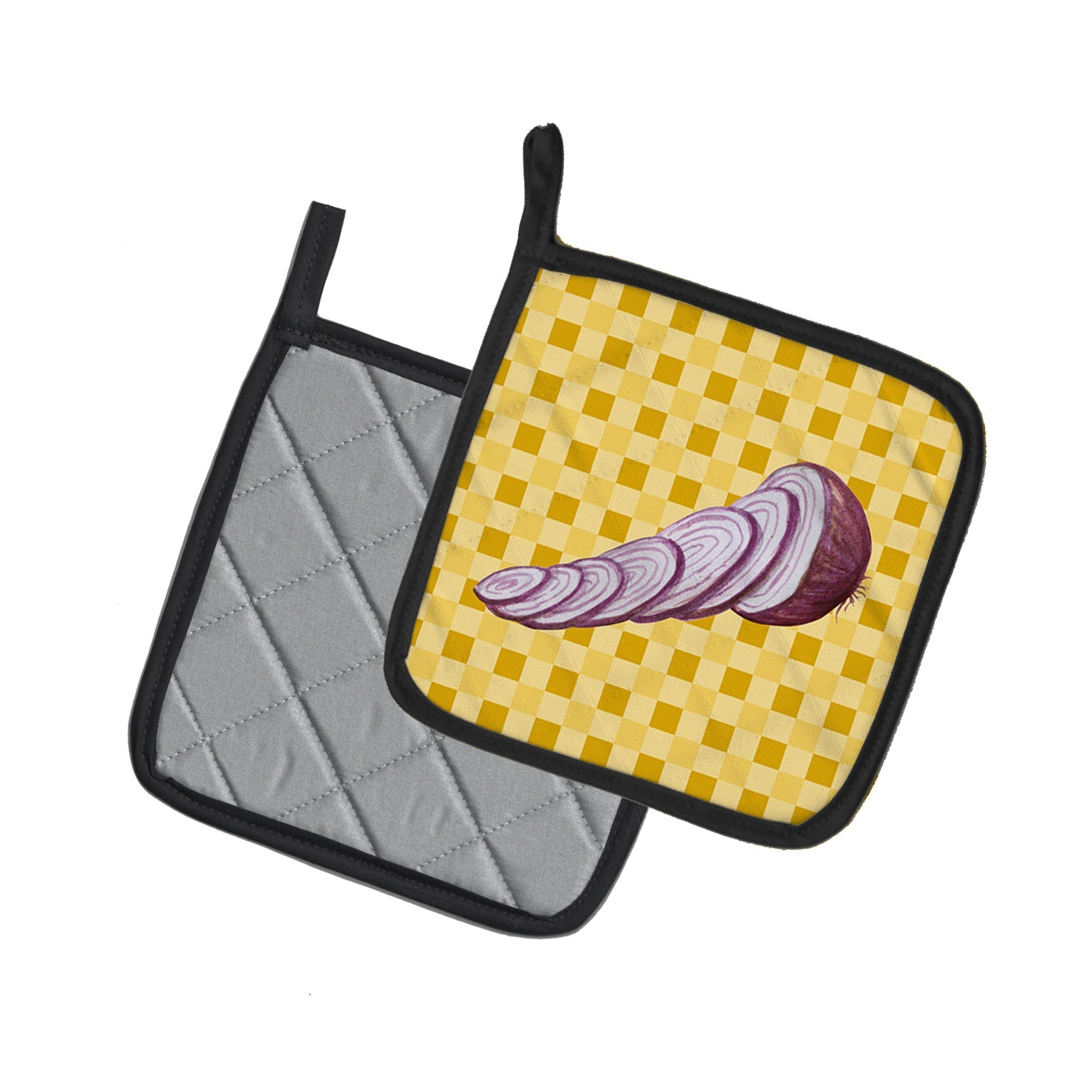 Red Onion on Basketweave Pot Holder Set of 2 Heat Resistant Quilted Hot Pads 7.5 x 7.5 Inch, Insulated Kitchen Trivets for Cooking & Baking