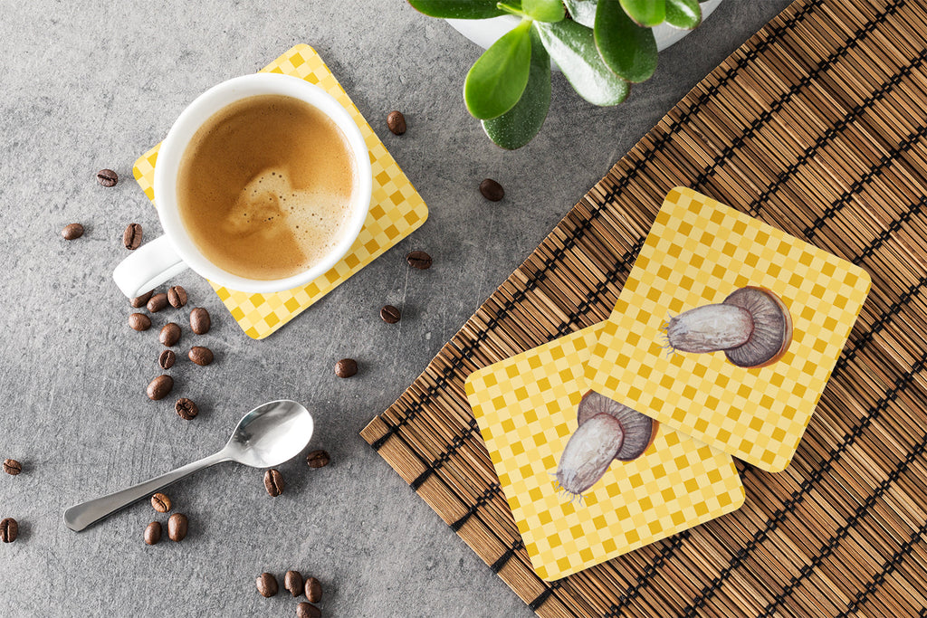 Rotkappe Mushroom on Basketweave Foam Coasters Set of 4 Cup Coasters for Indoor Outdoor, Tabletop Protection, Anti Slip, Mouse pad Material