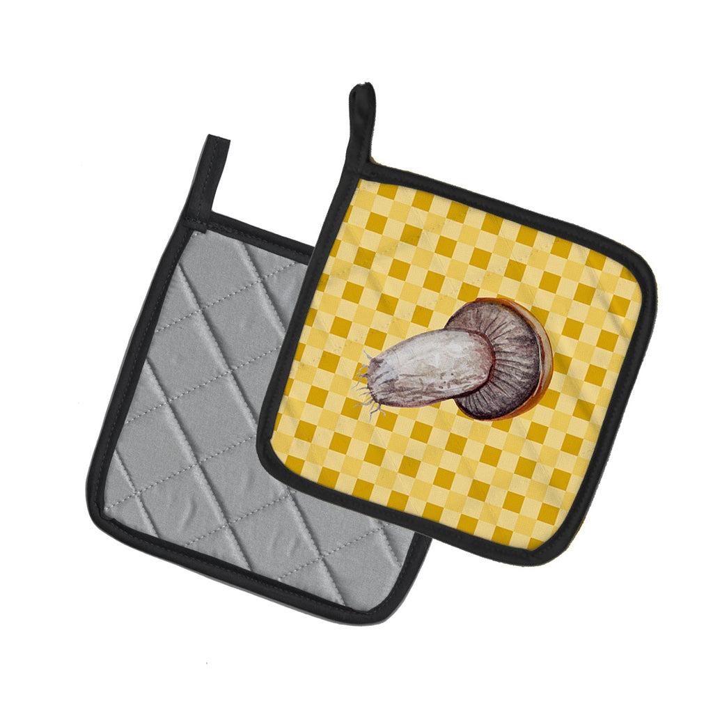 Rotkappe Mushroom on Basketweave Pot Holder Set of 2 Heat Resistant Quilted Hot Pads 7.5 x 7.5 Inch, Insulated Kitchen Trivets for Cooking & Baking