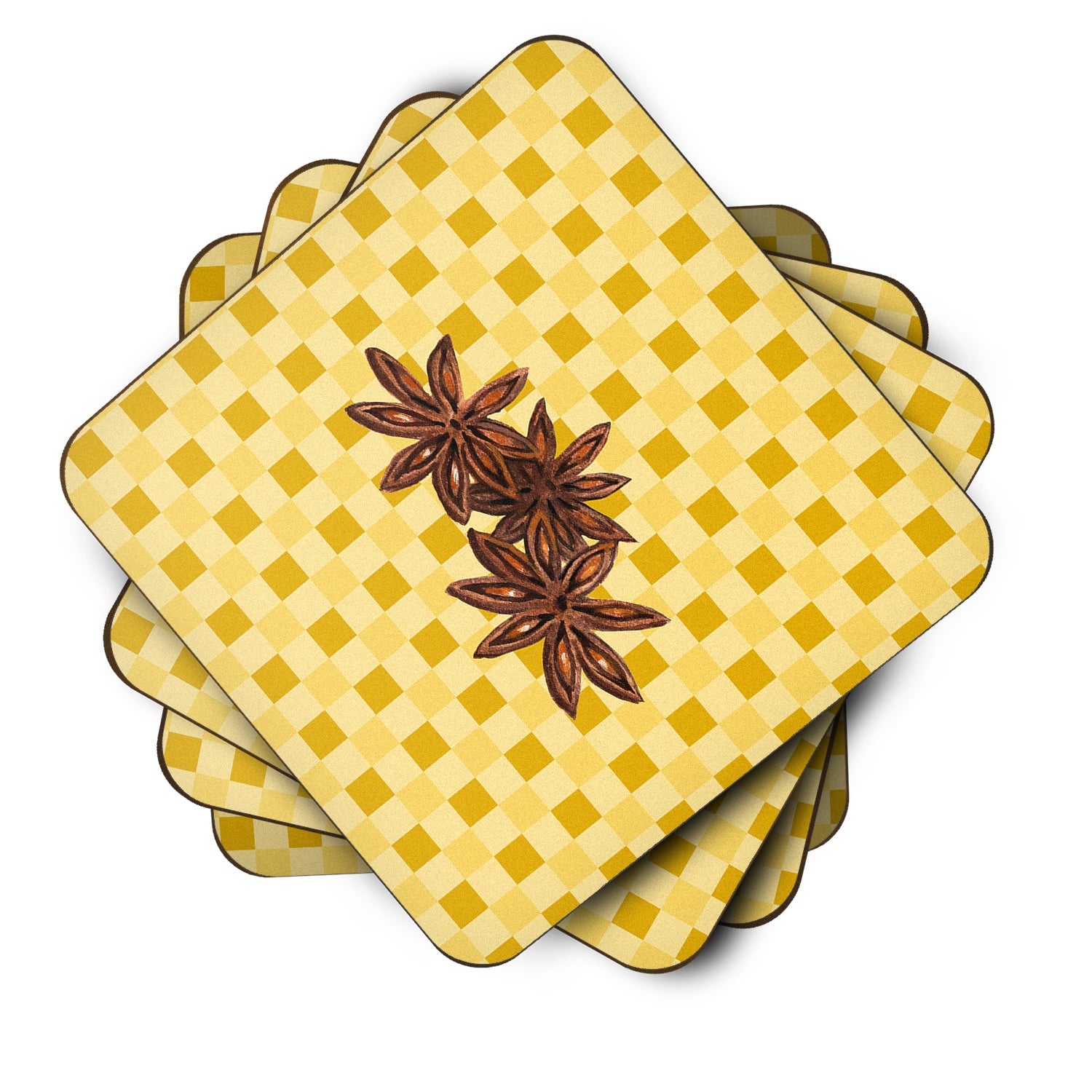 Star Anise on Basketweave Foam Coasters Set of 4 Cup Coasters for Indoor Outdoor, Tabletop Protection, Anti Slip, Mouse pad Material