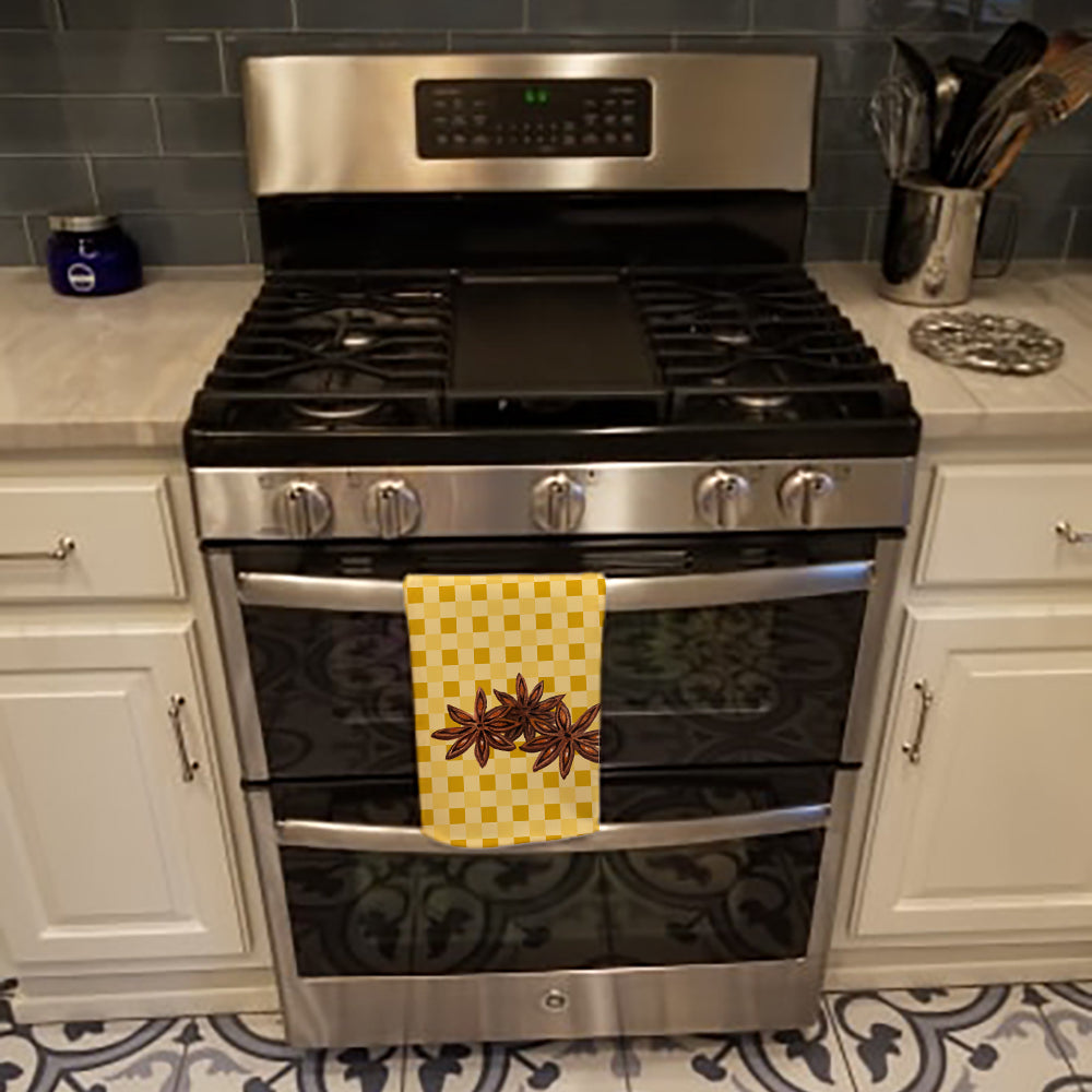 Star Anise on Basketweave Kitchen Towel Velour Plush Front and Cotton Loop Back Machine Washable