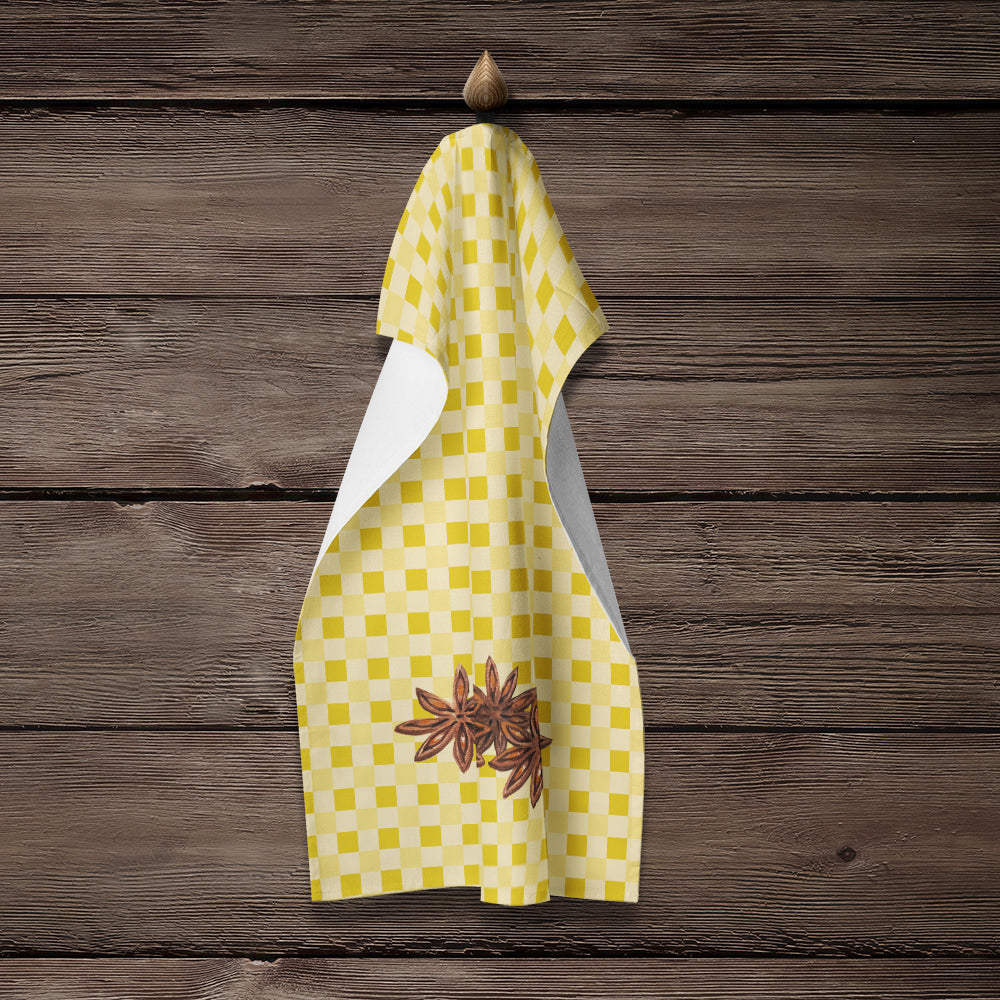 Star Anise on Basketweave Kitchen Towel Velour Plush Front and Cotton Loop Back Machine Washable