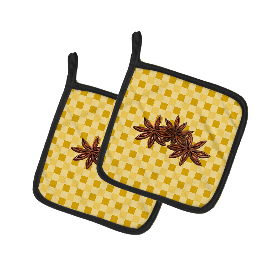 Star Anise on Basketweave Pot Holder Set of 2 Heat Resistant Quilted Hot Pads 7.5 x 7.5 Inch, Insulated Kitchen Trivets for Cooking & Baking