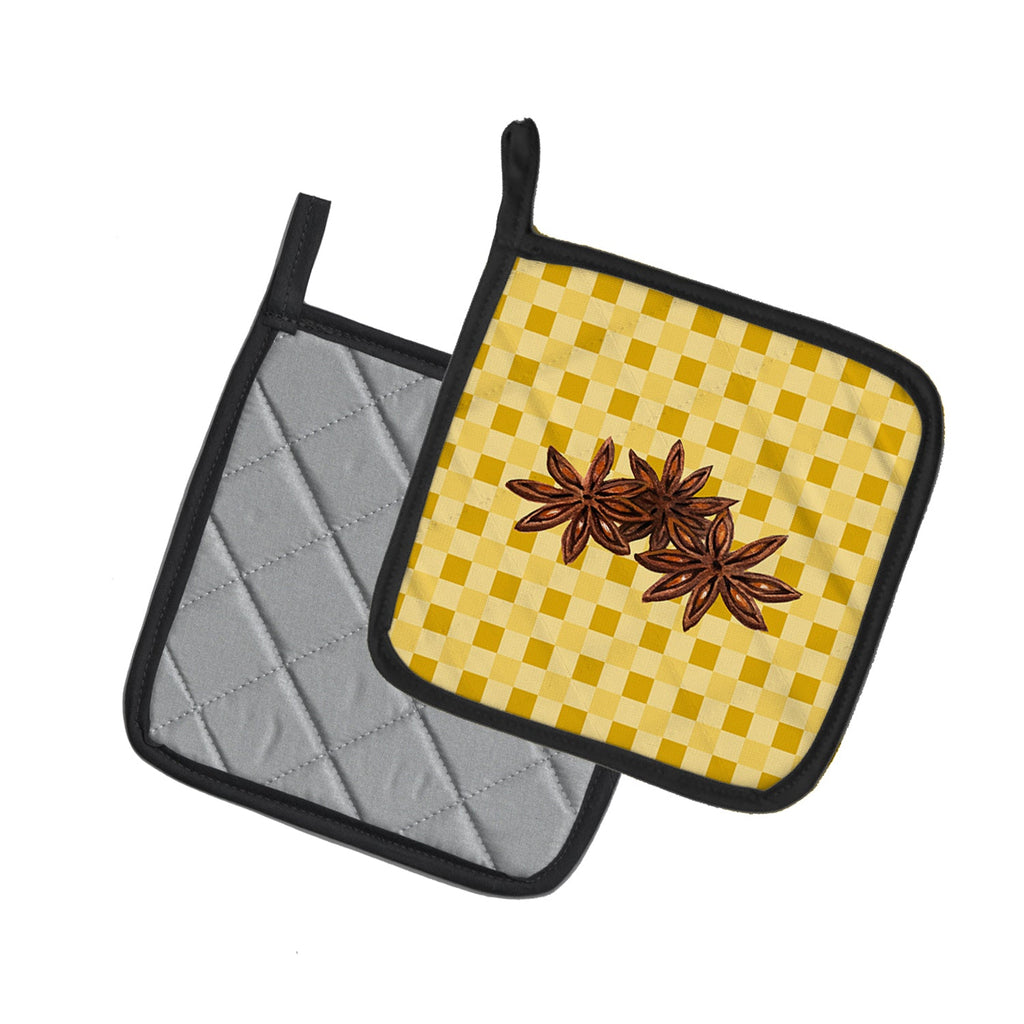 Star Anise on Basketweave Pot Holder Set of 2 Heat Resistant Quilted Hot Pads 7.5 x 7.5 Inch, Insulated Kitchen Trivets for Cooking & Baking