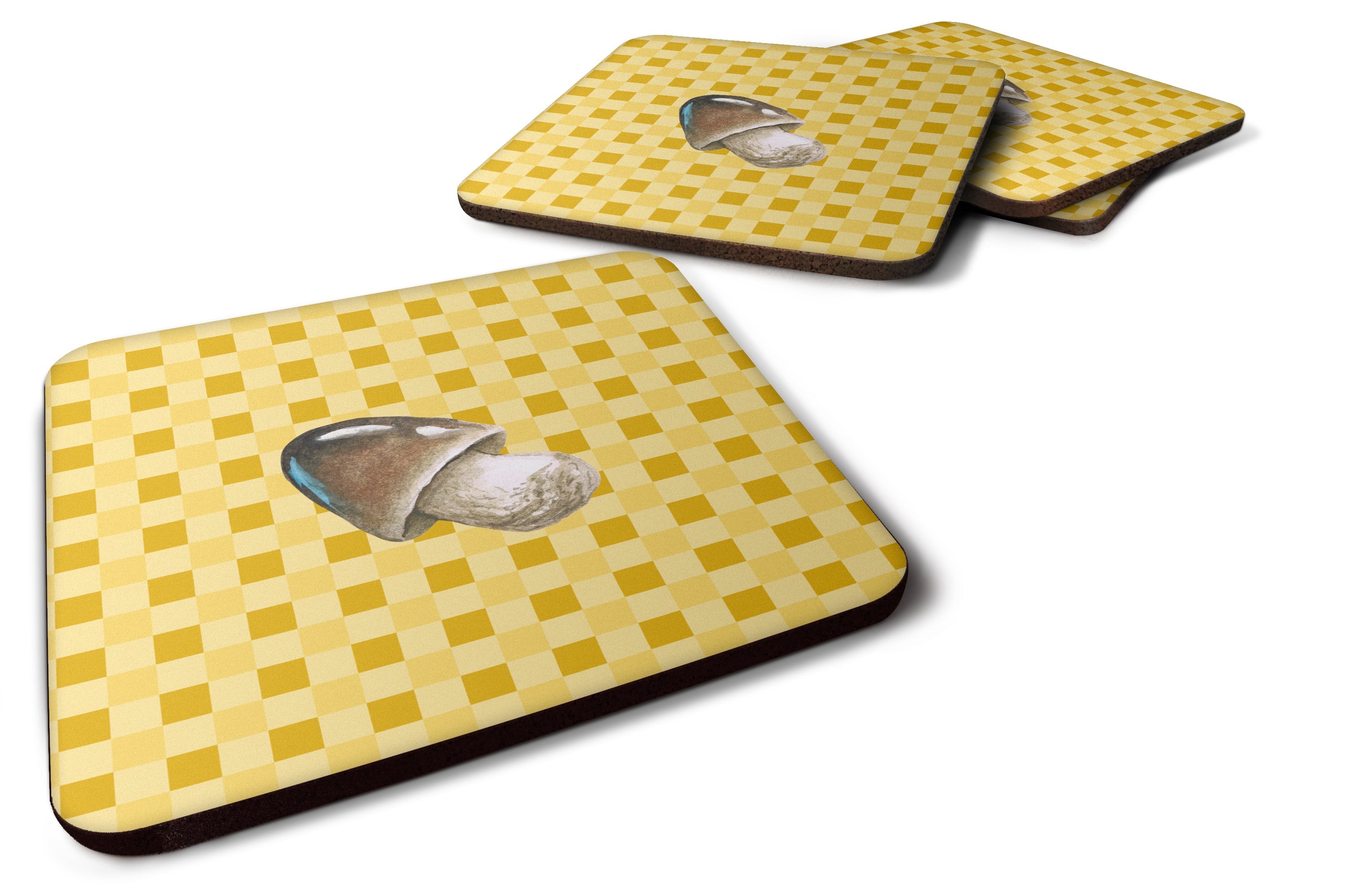 Straw Mushroom on Basketweave Foam Coasters Set of 4 Cup Coasters for Indoor Outdoor, Tabletop Protection, Anti Slip, Mouse pad Material