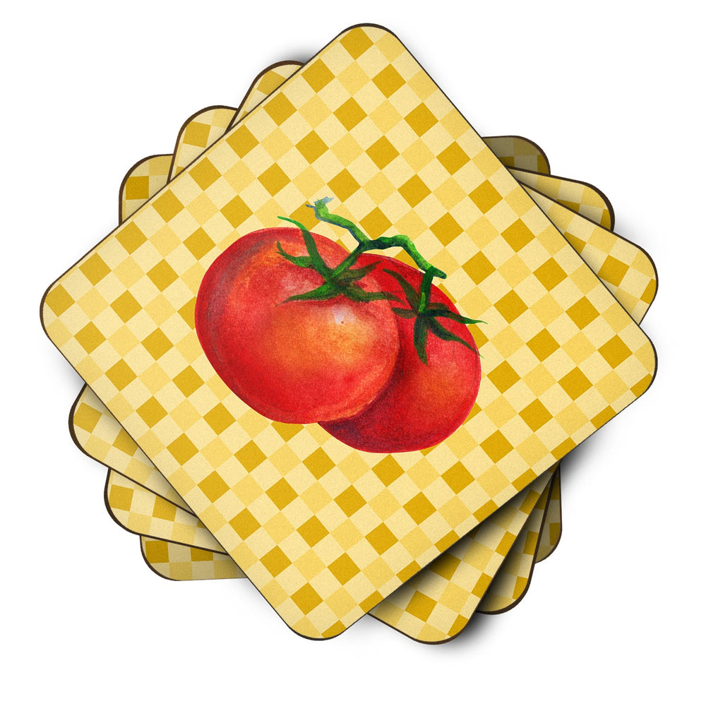 Tomato on Basketweave Foam Coasters Set of 4 Cup Coasters for Indoor Outdoor, Tabletop Protection, Anti Slip, Mouse pad Material