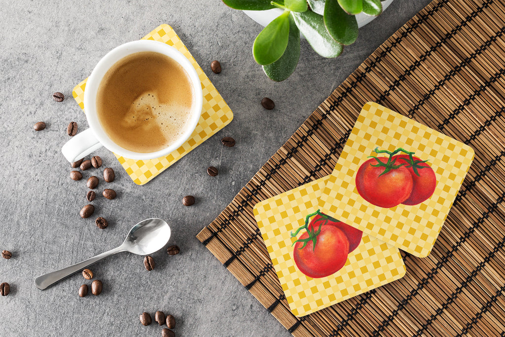 Tomato on Basketweave Foam Coasters Set of 4 Cup Coasters for Indoor Outdoor, Tabletop Protection, Anti Slip, Mouse pad Material