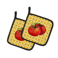 Tomato on Basketweave Pot Holder Set of 2 Heat Resistant Quilted Hot Pads 7.5 x 7.5 Inch, Insulated Kitchen Trivets for Cooking & Baking