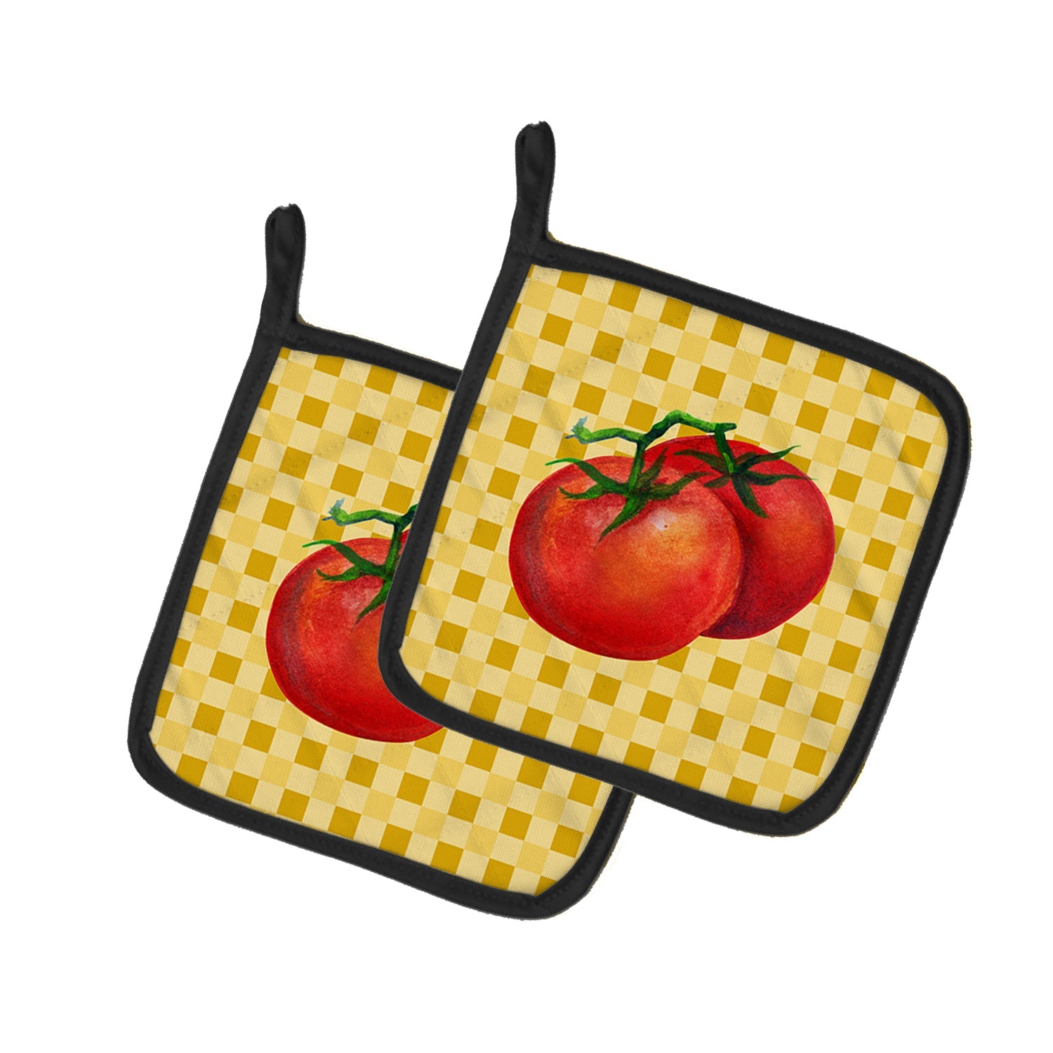 Tomato on Basketweave Pot Holder Set of 2 Heat Resistant Quilted Hot Pads 7.5 x 7.5 Inch, Insulated Kitchen Trivets for Cooking & Baking