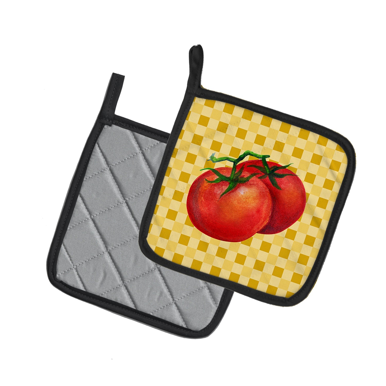 Tomato on Basketweave Pot Holder Set of 2 Heat Resistant Quilted Hot Pads 7.5 x 7.5 Inch, Insulated Kitchen Trivets for Cooking & Baking