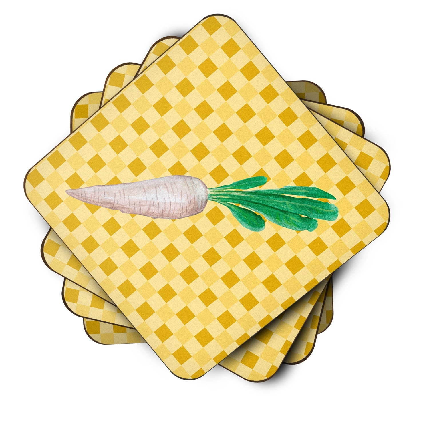 White Radish on Basketweave Foam Coasters Set of 4 Cup Coasters for Indoor Outdoor, Tabletop Protection, Anti Slip, Mouse pad Material