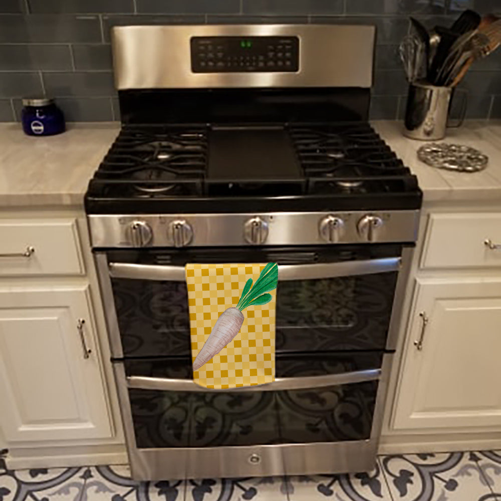 White Radish on Basketweave Kitchen Towel Velour Plush Front and Cotton Loop Back Machine Washable