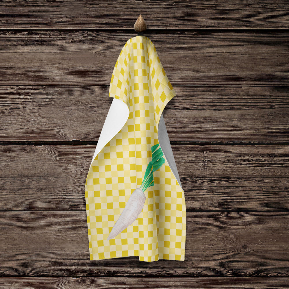 White Radish on Basketweave Kitchen Towel Velour Plush Front and Cotton Loop Back Machine Washable