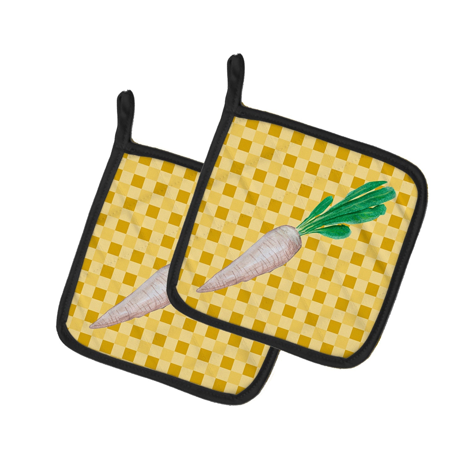 White Radish on Basketweave Pot Holder Set of 2 Heat Resistant Quilted Hot Pads 7.5 x 7.5 Inch, Insulated Kitchen Trivets for Cooking & Baking