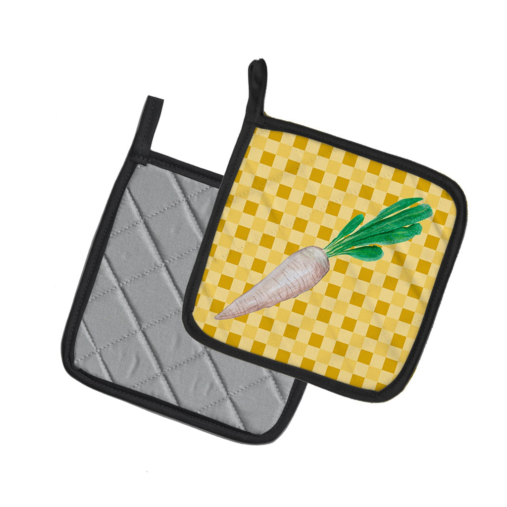 White Radish on Basketweave Pot Holder Set of 2 Heat Resistant Quilted Hot Pads 7.5 x 7.5 Inch, Insulated Kitchen Trivets for Cooking & Baking