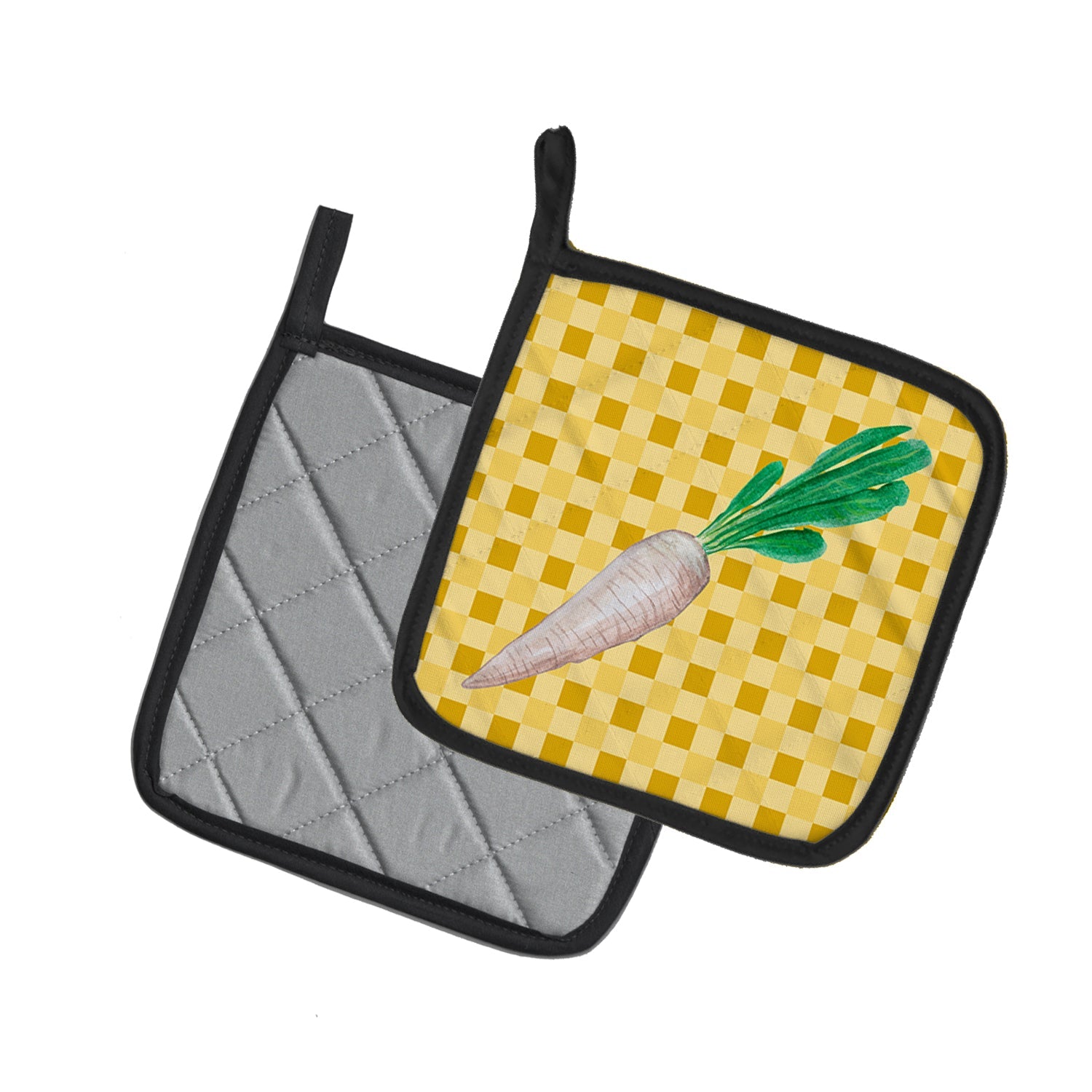 White Radish on Basketweave Pot Holder Set of 2 Heat Resistant Quilted Hot Pads 7.5 x 7.5 Inch, Insulated Kitchen Trivets for Cooking & Baking