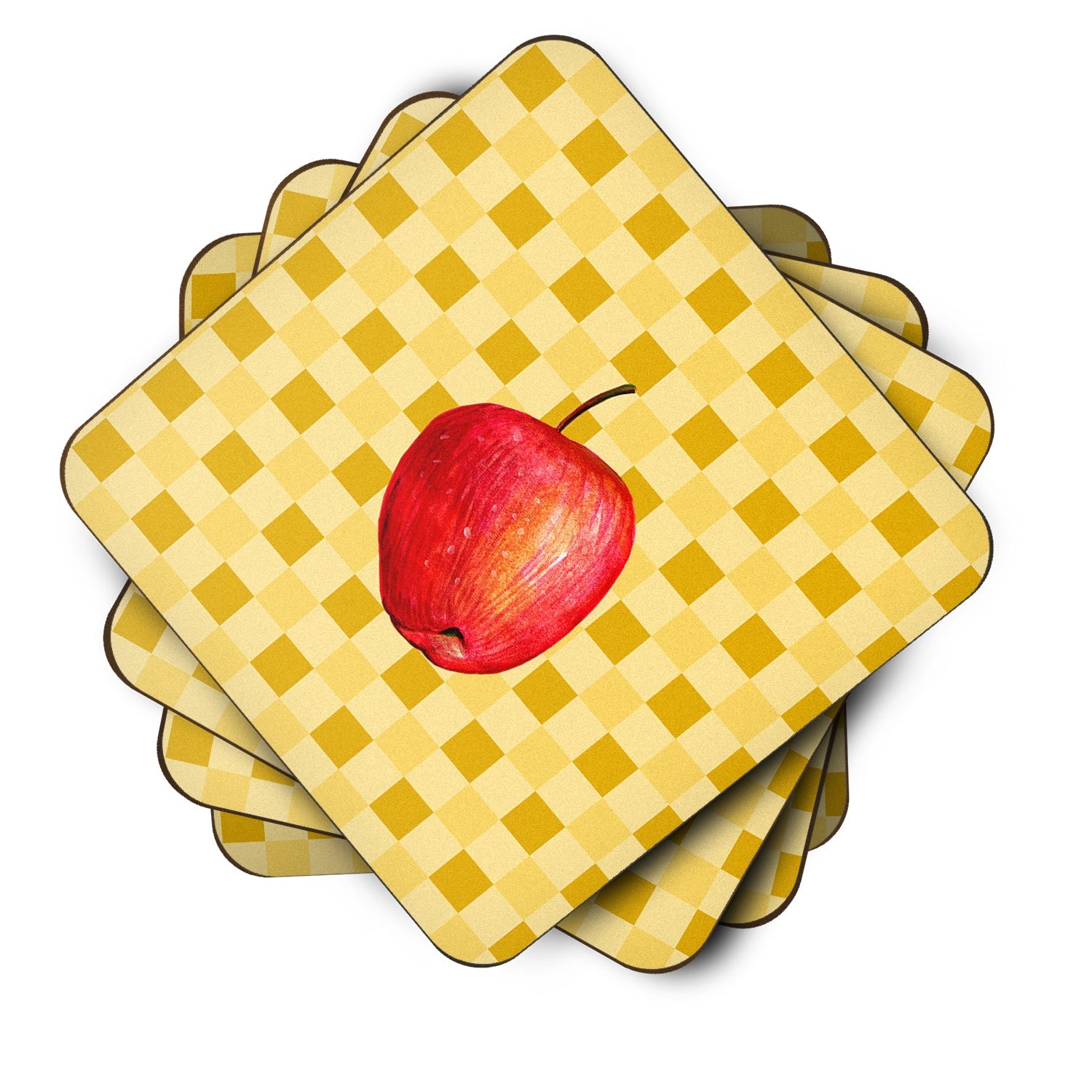 Whole Apple on Basketweave Foam Coasters Set of 4 Cup Coasters for Indoor Outdoor, Tabletop Protection, Anti Slip, Mouse pad Material