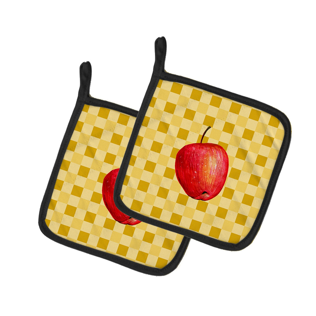 Whole Apple on Basketweave Pot Holder Set of 2 Heat Resistant Quilted Hot Pads 7.5 x 7.5 Inch, Insulated Kitchen Trivets for Cooking & Baking