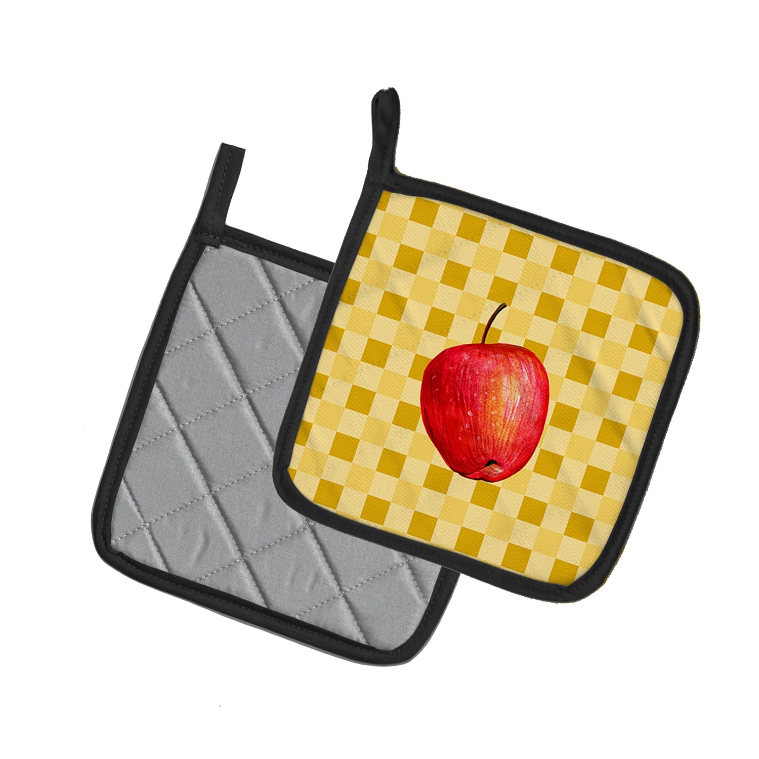 Whole Apple on Basketweave Pot Holder Set of 2 Heat Resistant Quilted Hot Pads 7.5 x 7.5 Inch, Insulated Kitchen Trivets for Cooking & Baking
