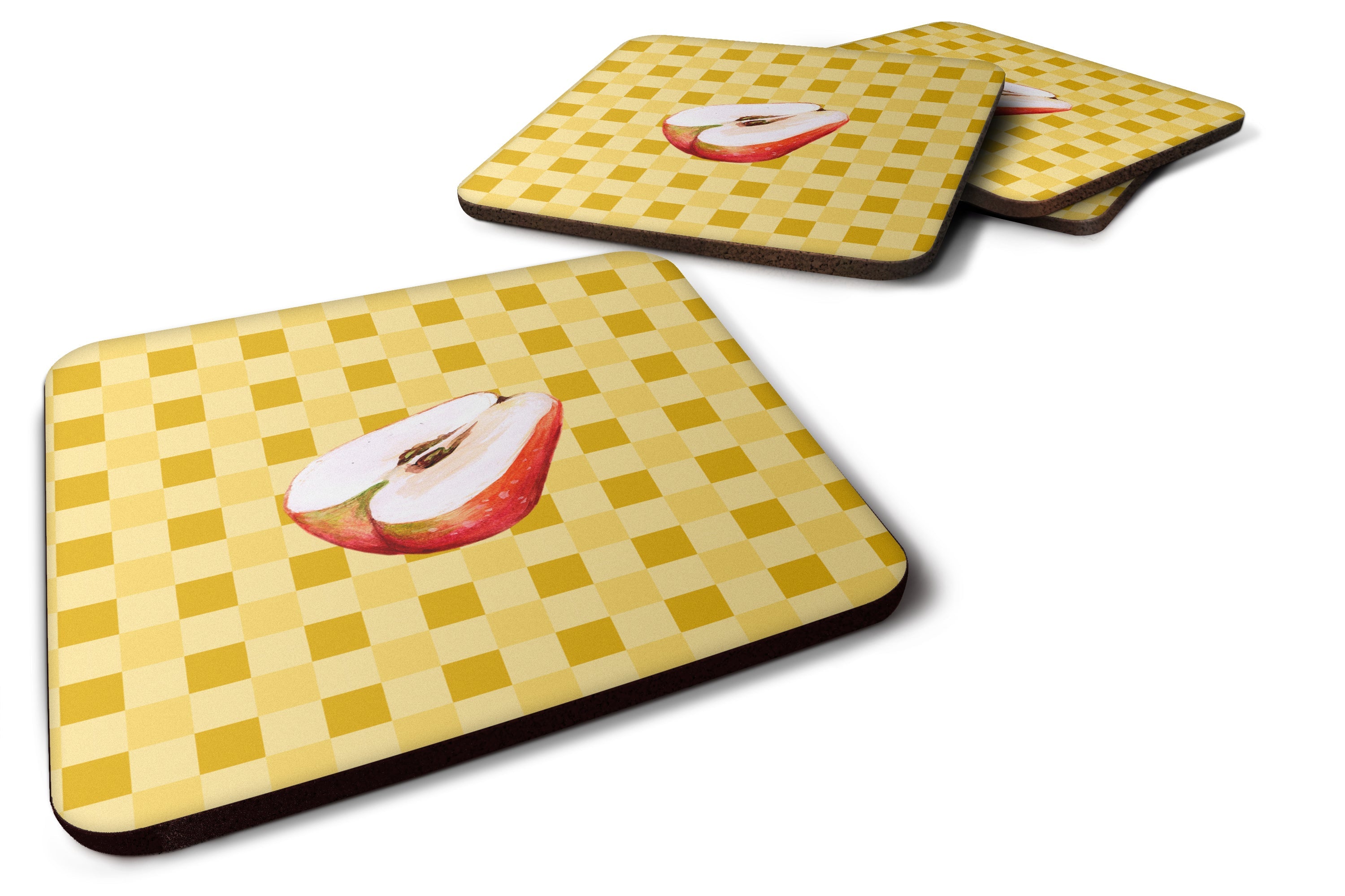 Sliced Apple on Basketweave Foam Coasters Set of 4 Cup Coasters for Indoor Outdoor, Tabletop Protection, Anti Slip, Mouse pad Material