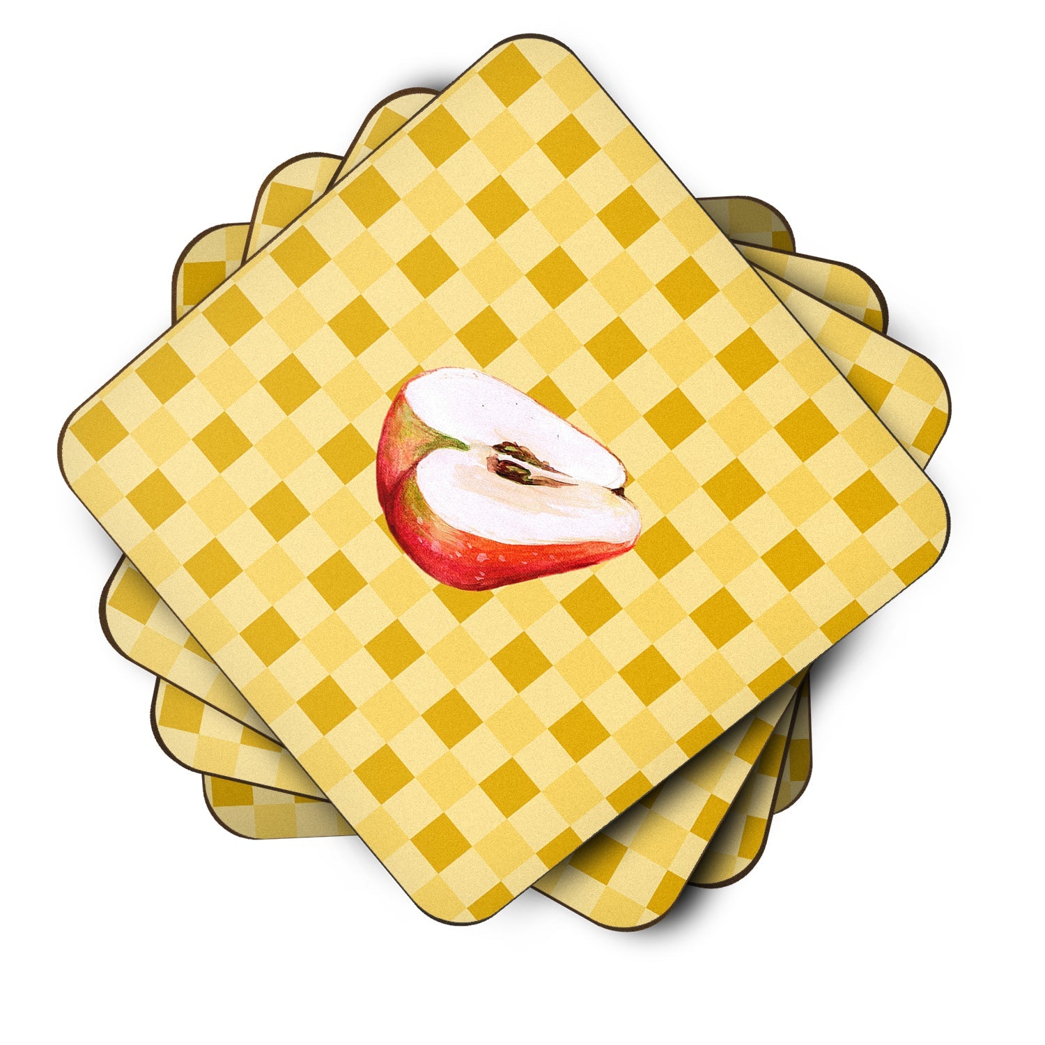 Sliced Apple on Basketweave Foam Coasters Set of 4 Cup Coasters for Indoor Outdoor, Tabletop Protection, Anti Slip, Mouse pad Material