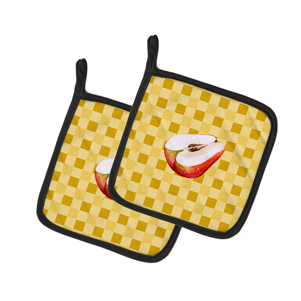 Sliced Apple on Basketweave Pot Holder Set of 2 Heat Resistant Quilted Hot Pads 7.5 x 7.5 Inch, Insulated Kitchen Trivets for Cooking & Baking