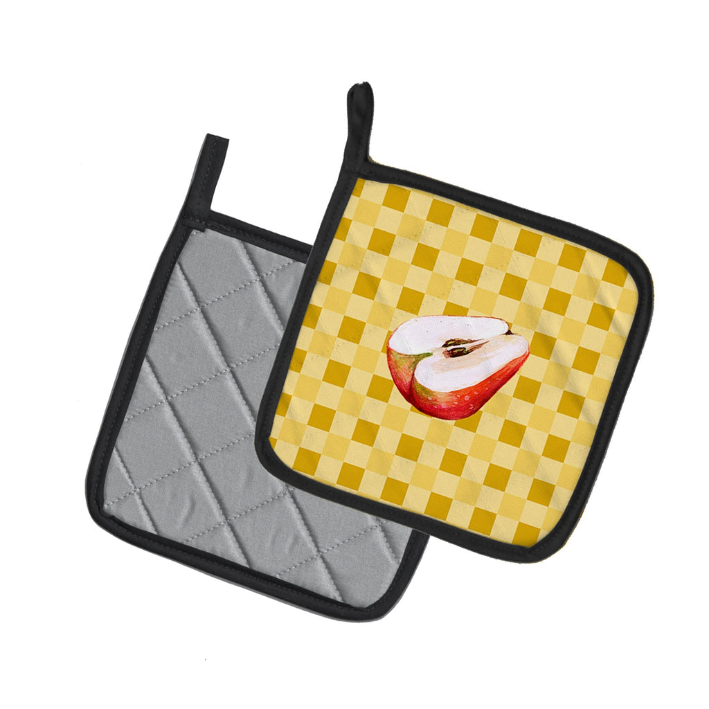 Sliced Apple on Basketweave Pot Holder Set of 2 Heat Resistant Quilted Hot Pads 7.5 x 7.5 Inch, Insulated Kitchen Trivets for Cooking & Baking