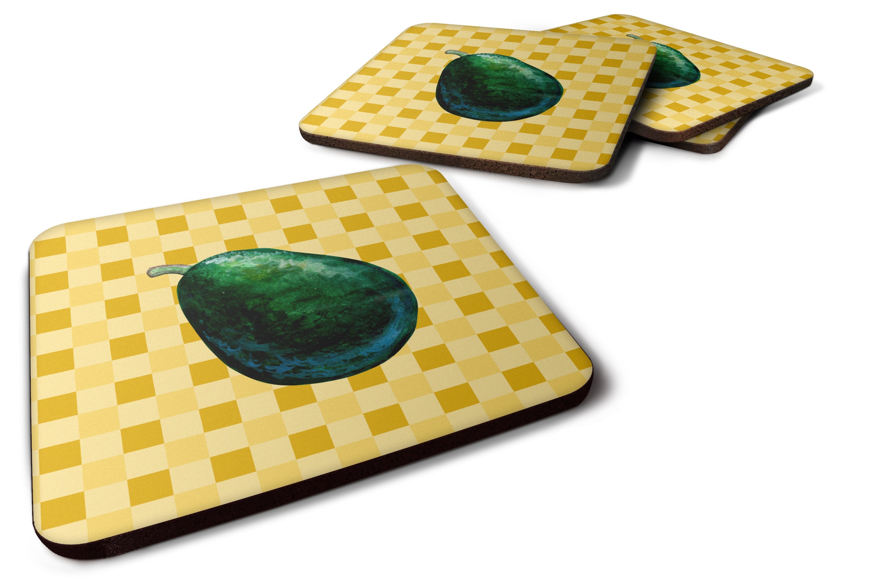 Whole Avacado on Basketweave Foam Coasters Set of 4 Cup Coasters for Indoor Outdoor, Tabletop Protection, Anti Slip, Mouse pad Material