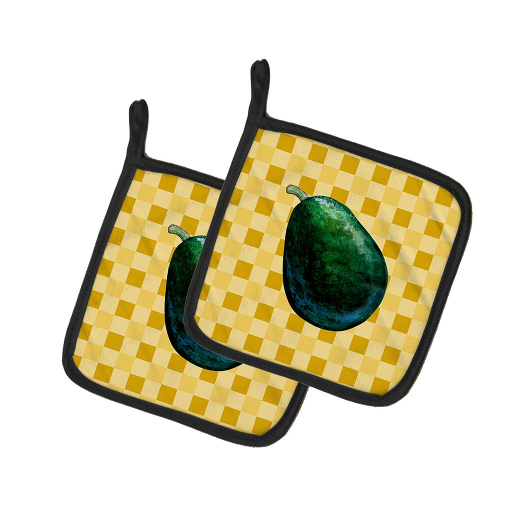 Whole Avacado on Basketweave Pot Holder Set of 2 Heat Resistant Quilted Hot Pads 7.5 x 7.5 Inch, Insulated Kitchen Trivets for Cooking & Baking