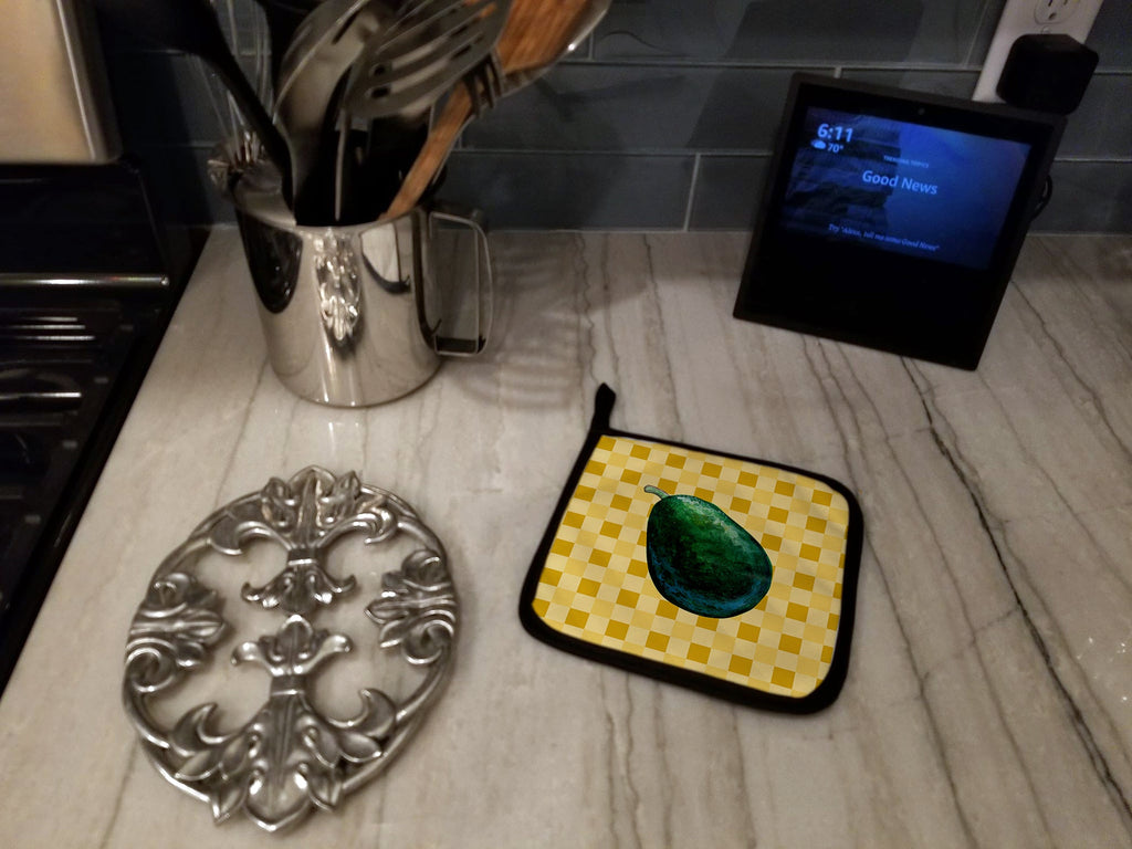 Whole Avacado on Basketweave Pot Holder Set of 2 Heat Resistant Quilted Hot Pads 7.5 x 7.5 Inch, Insulated Kitchen Trivets for Cooking & Baking