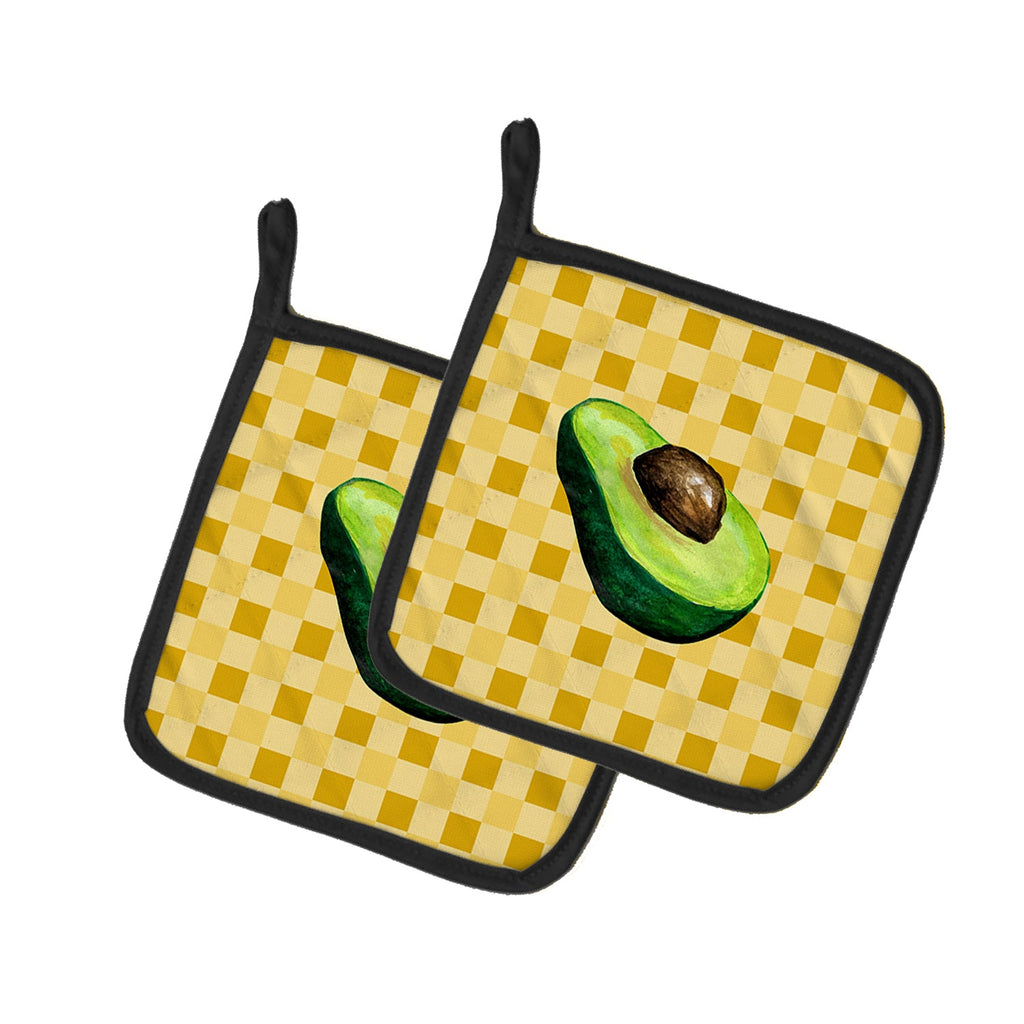 Sliced Avacado on Basketweave Pot Holder Set of 2 Heat Resistant Quilted Hot Pads 7.5 x 7.5 Inch, Insulated Kitchen Trivets for Cooking & Baking