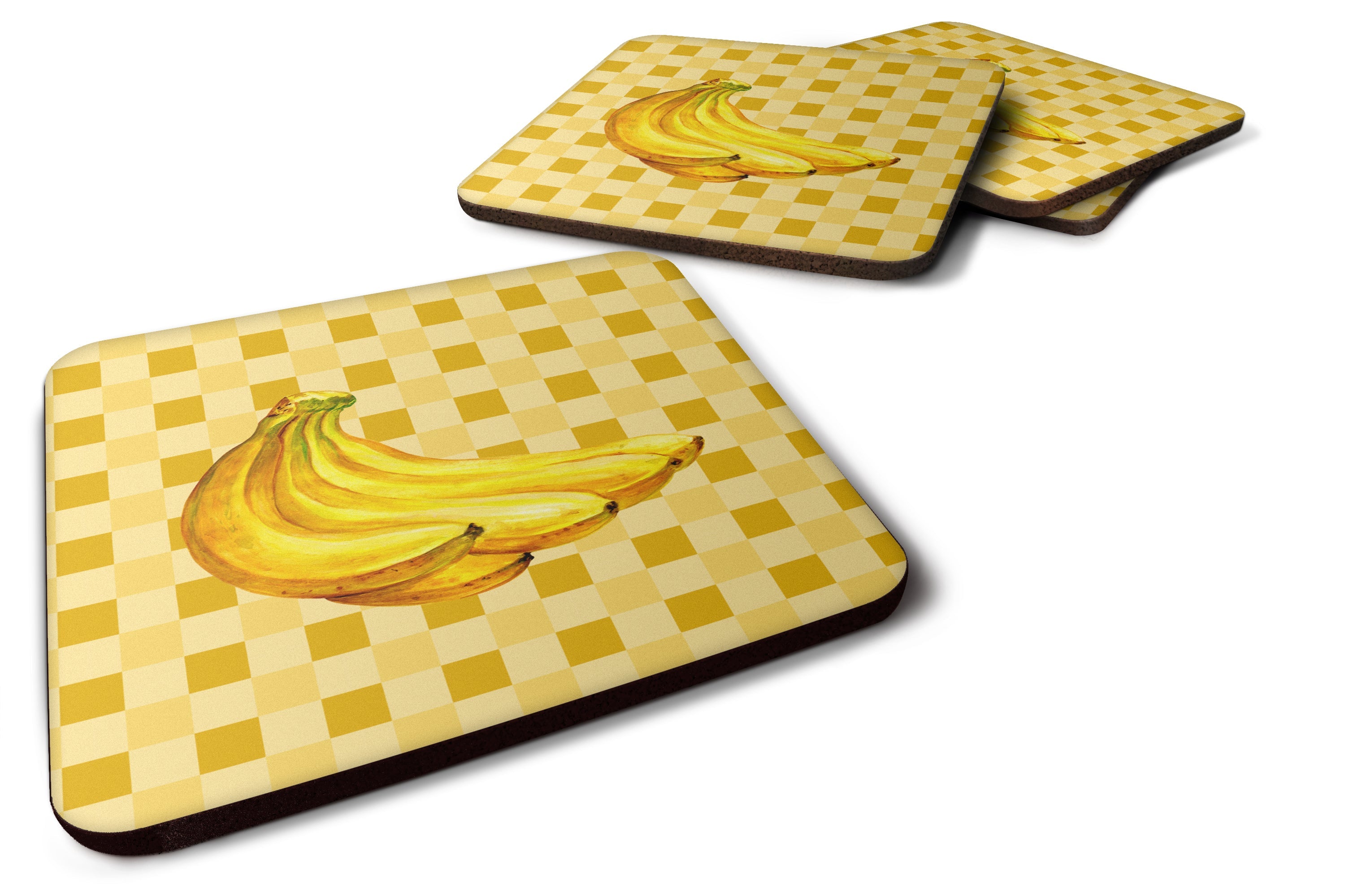 Banana Bunch on Basketweave Foam Coasters Set of 4 Cup Coasters for Indoor Outdoor, Tabletop Protection, Anti Slip, Mouse pad Material