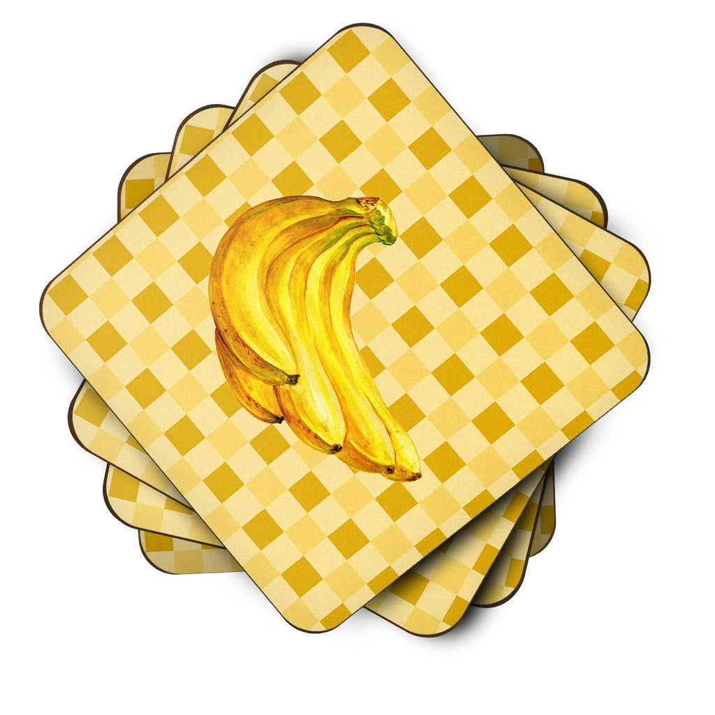 Banana Bunch on Basketweave Foam Coasters Set of 4 Cup Coasters for Indoor Outdoor, Tabletop Protection, Anti Slip, Mouse pad Material
