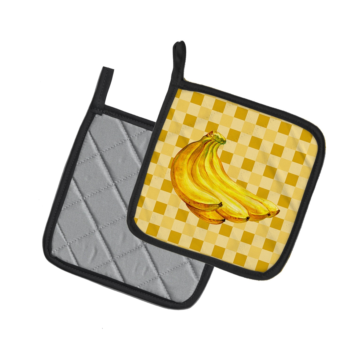 Banana Bunch on Basketweave Pot Holder Set of 2 Heat Resistant Quilted Hot Pads 7.5 x 7.5 Inch, Insulated Kitchen Trivets for Cooking & Baking