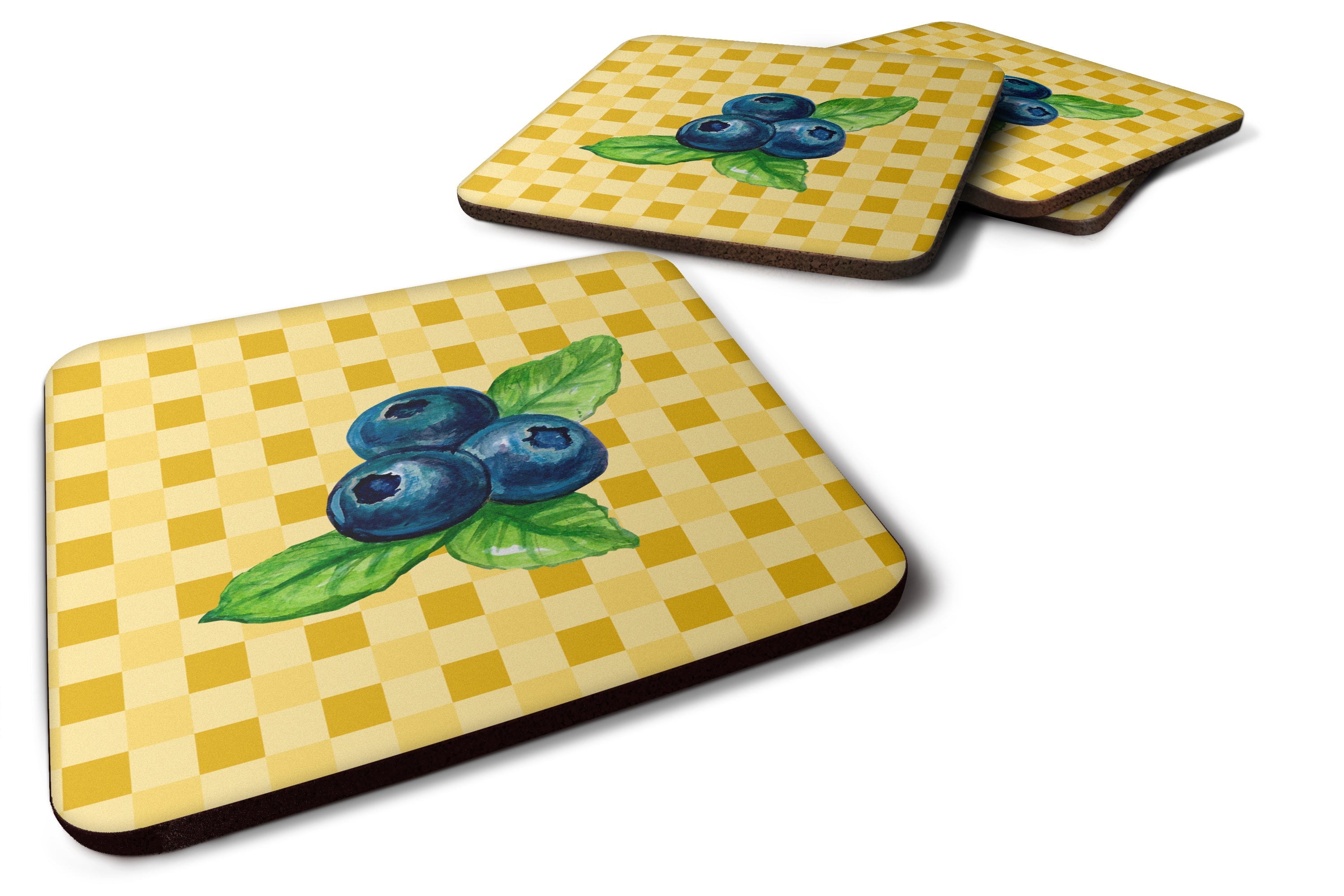 Blueberries on Basketweave Foam Coasters Set of 4 Cup Coasters for Indoor Outdoor, Tabletop Protection, Anti Slip, Mouse pad Material